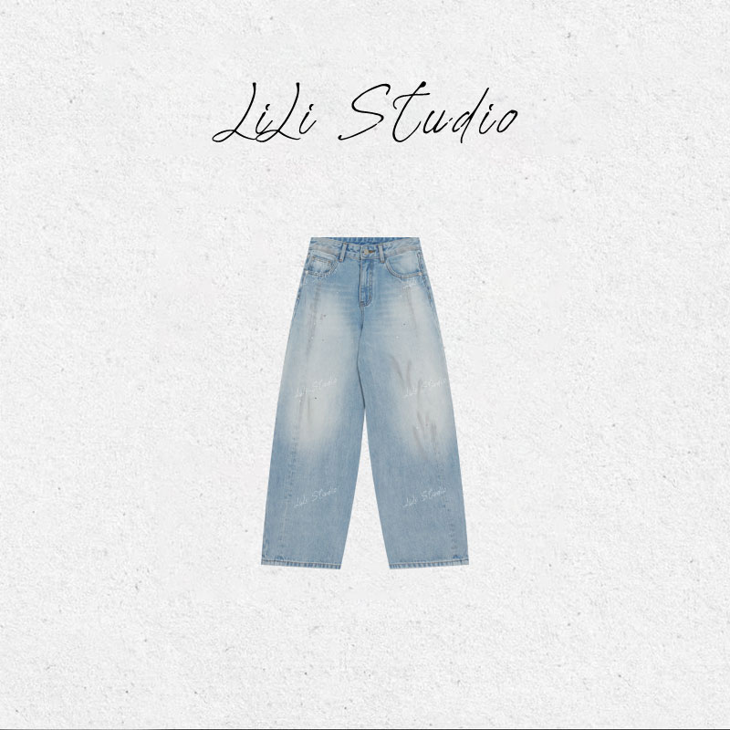 PCNY丨不理理「潮牛时代」浅色水洗做脏阔腿直筒牛仔裤