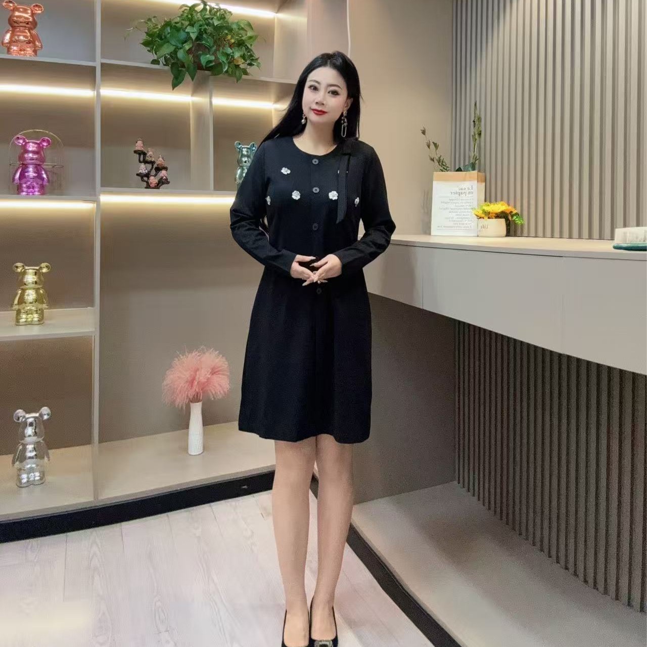 冬季连衣裙-多 7575时尚潮流小花气质显瘦设计胖MM大码女装新款多
