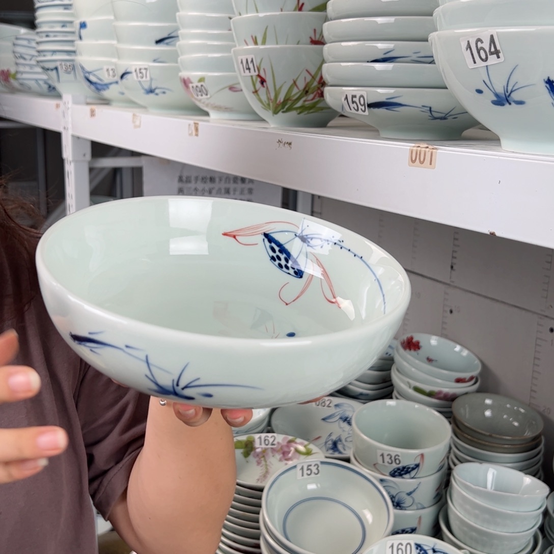 微瑕手绘画鱼9寸罗汉碗（单只装）