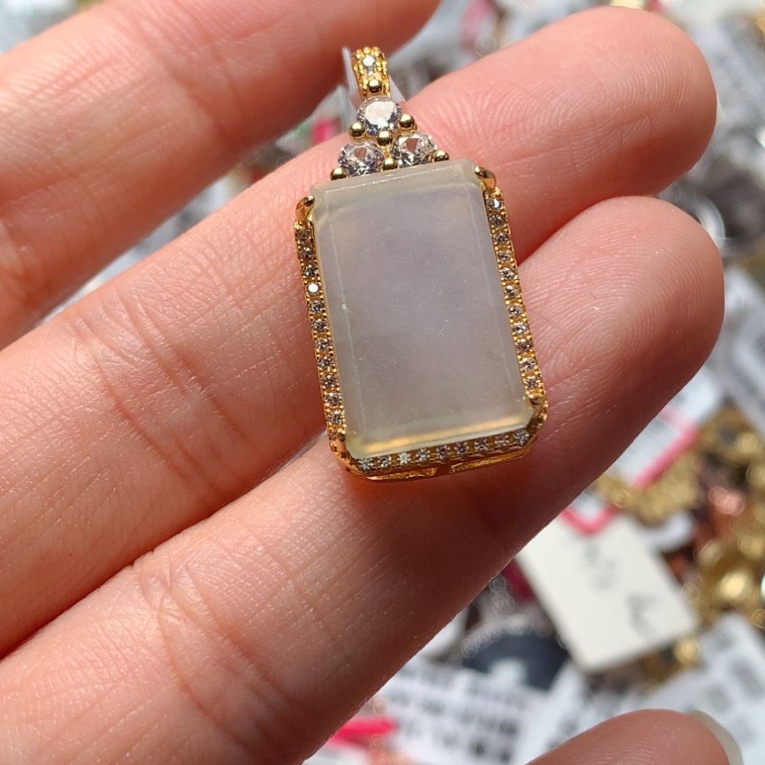 翡翠戒指银S925镶嵌天然翡翠吊坠