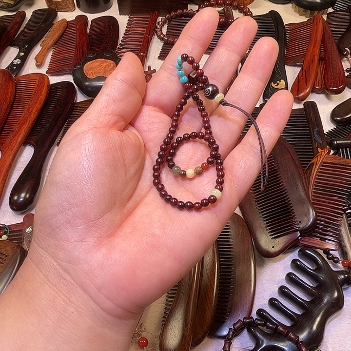 檀香木紫檀木手机链和戒指