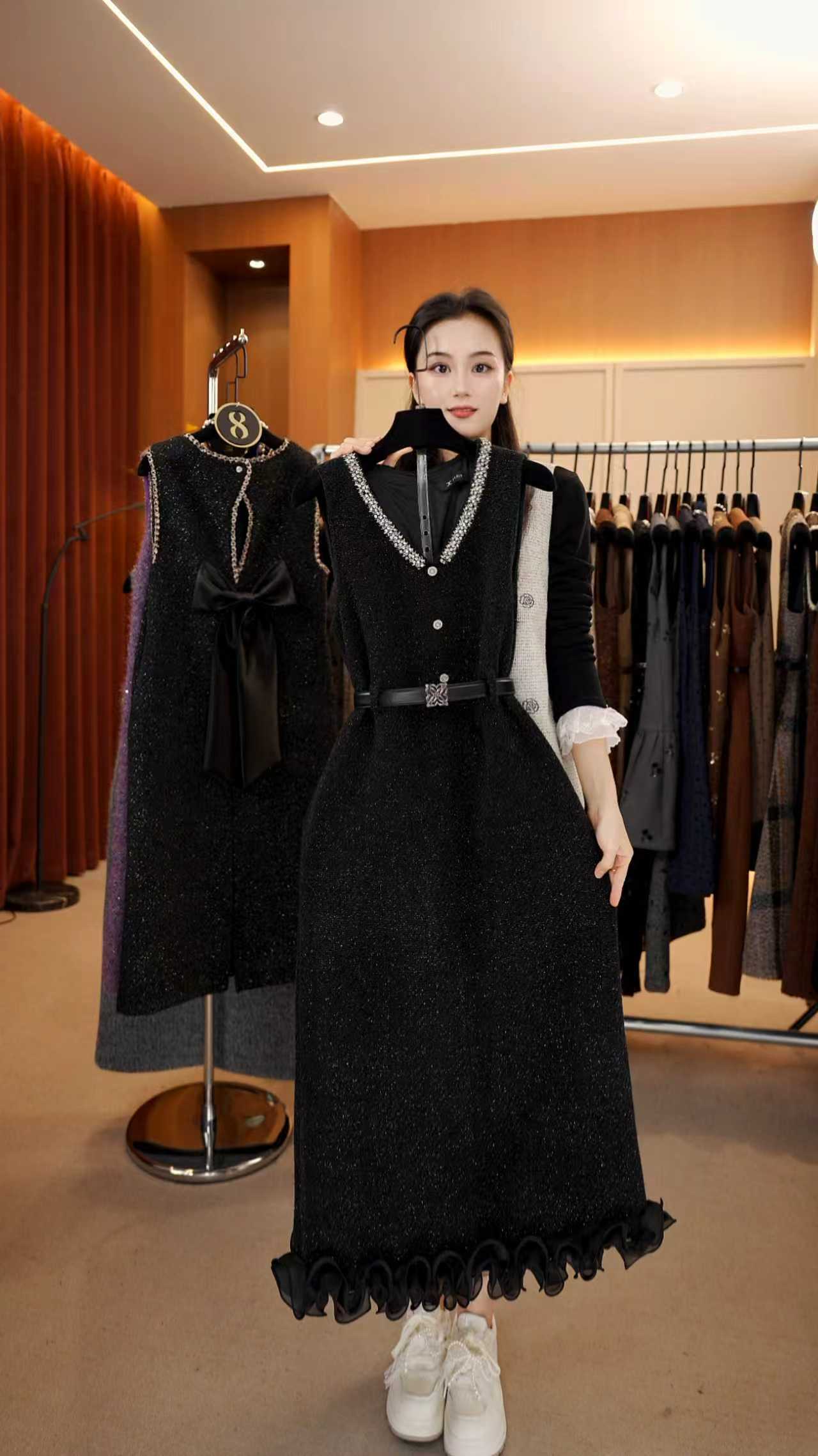 【宠粉价】小香风轻奢时尚气质无袖设计连衣裙NH-WX114