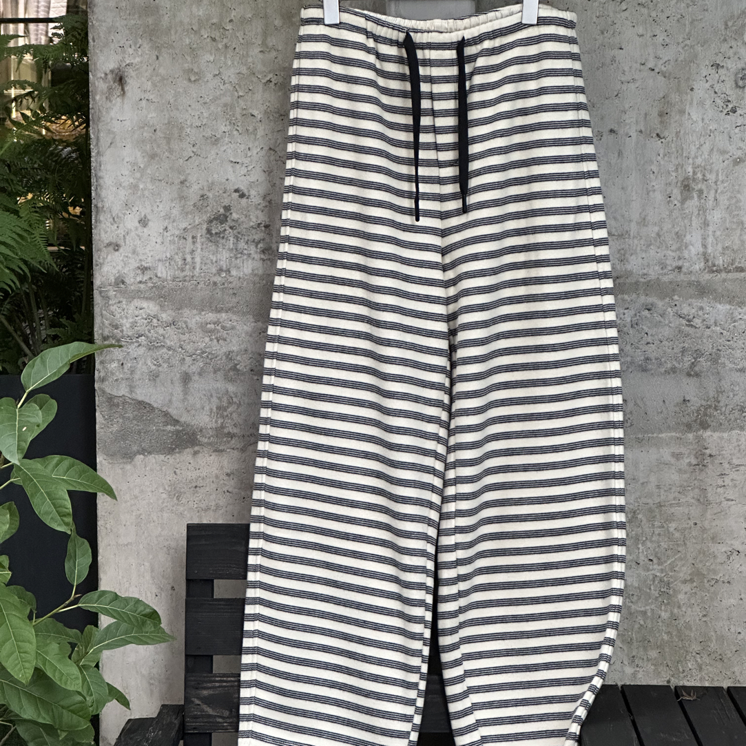 Luluzou抽绳条纹加绒长裤08880