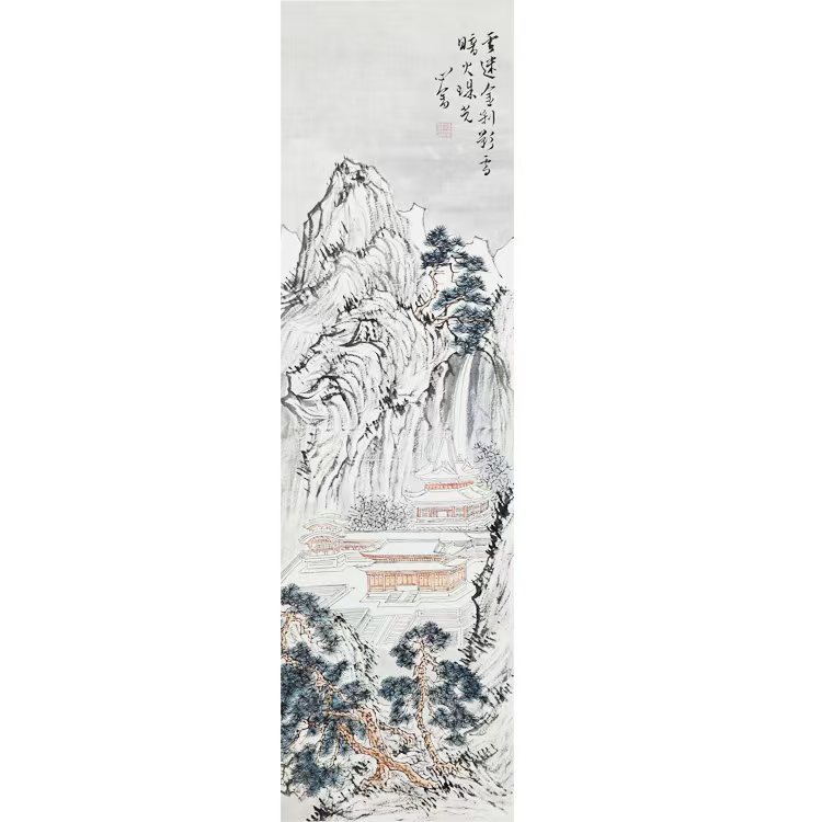 D13 19PR雪迷金刹影 纸本立轴 96*28cm