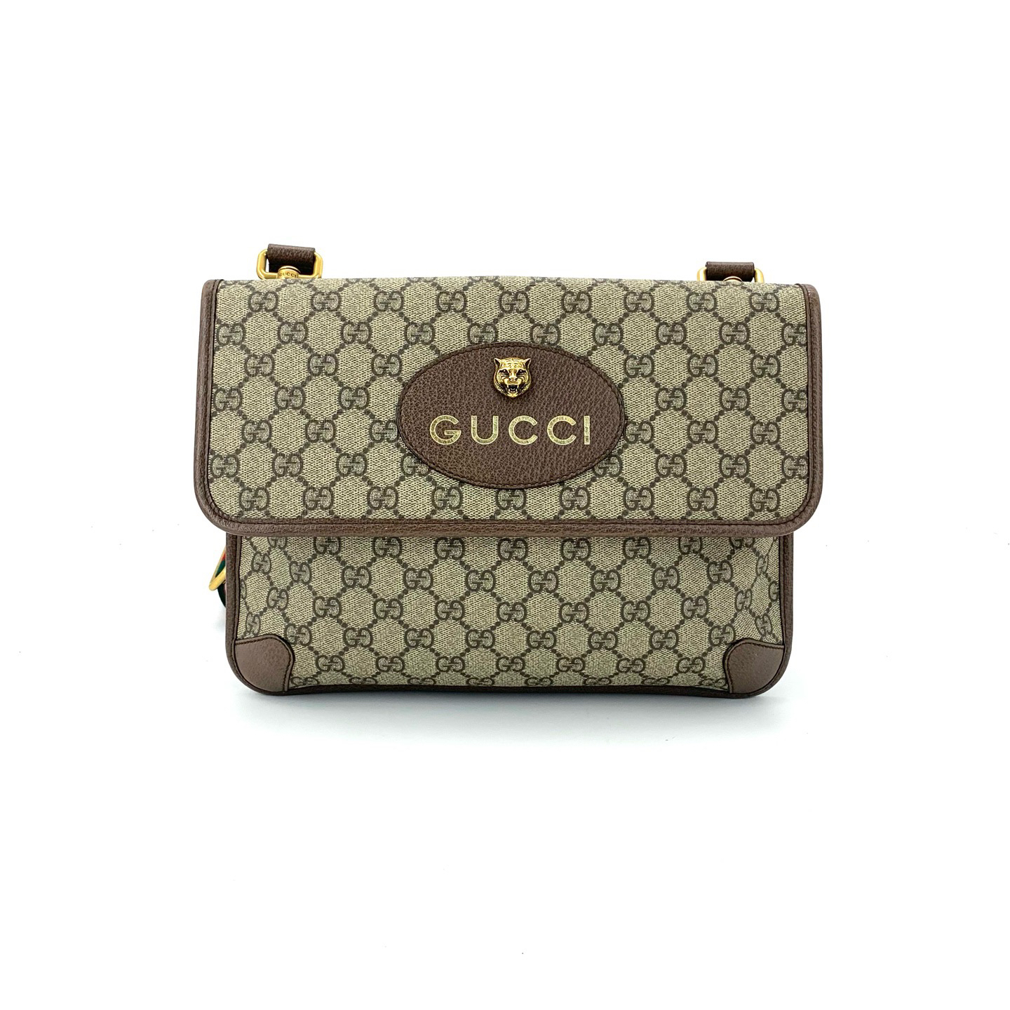 99新 GUCCI/古驰 金典老花大号双面虎头翻盖斜挎包 尺寸30/22