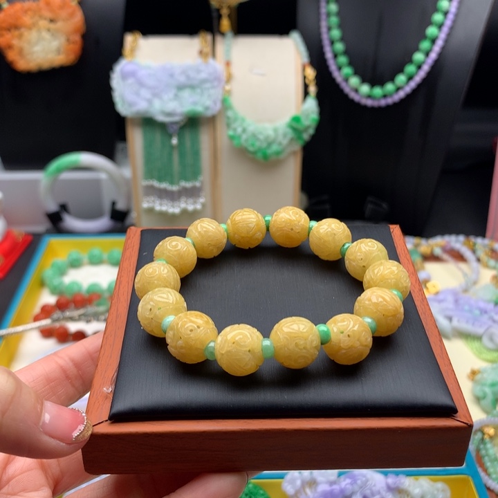 翡翠手链未镶嵌黄翡手串