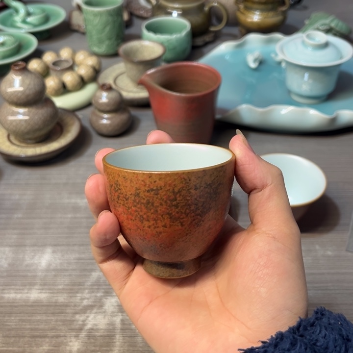 瓷片周有斌 枫林醉影 鸡心杯