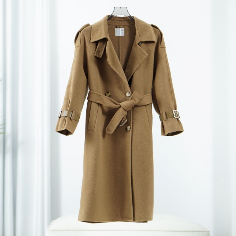 【诗M】S709-5  女装时尚秋长款双面呢大衣卡其1598533