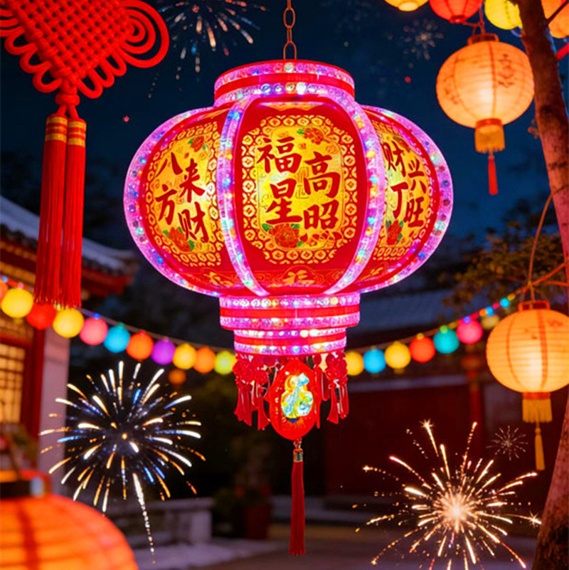 新款双盘七彩旋转LED走马灯新年节日乔迁结婚大门阳台装饰灯笼