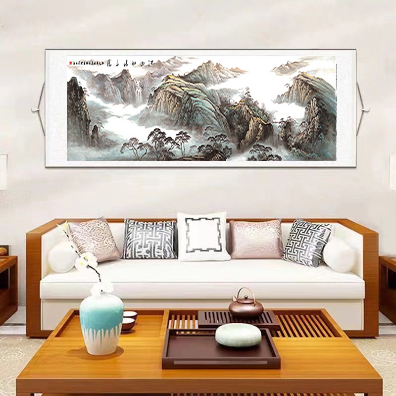 《江山如此多娇》220*72CM新中式山水画客厅办公室装饰挂画