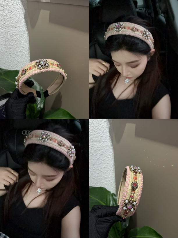 新款波西米亚风复古发箍头饰女合金配件镶钻气质轻奢头箍发饰