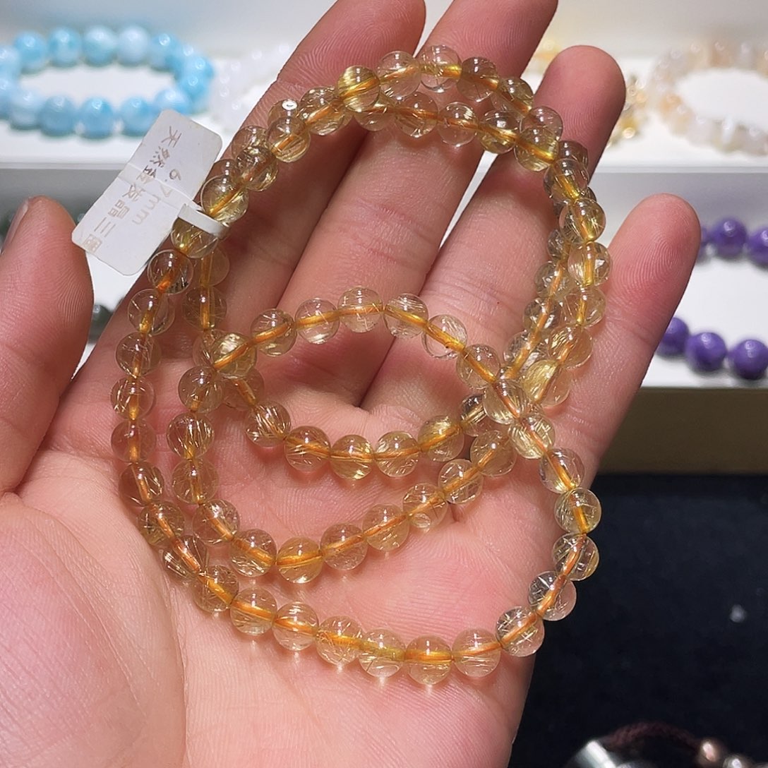 水晶手链未镶嵌金发晶三圈6.7