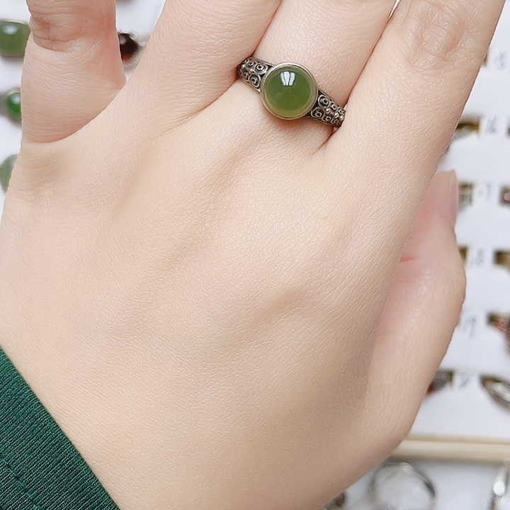 和田玉银S925镶嵌戒指