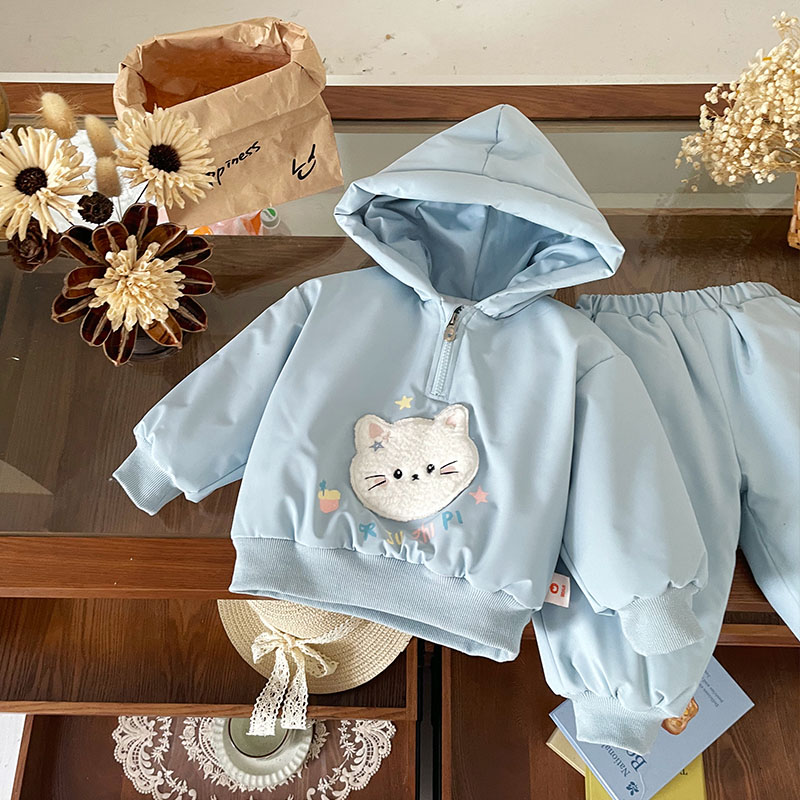 【现货】QT259721秋冬新款儿童套装女童加绒加厚保暖两件套