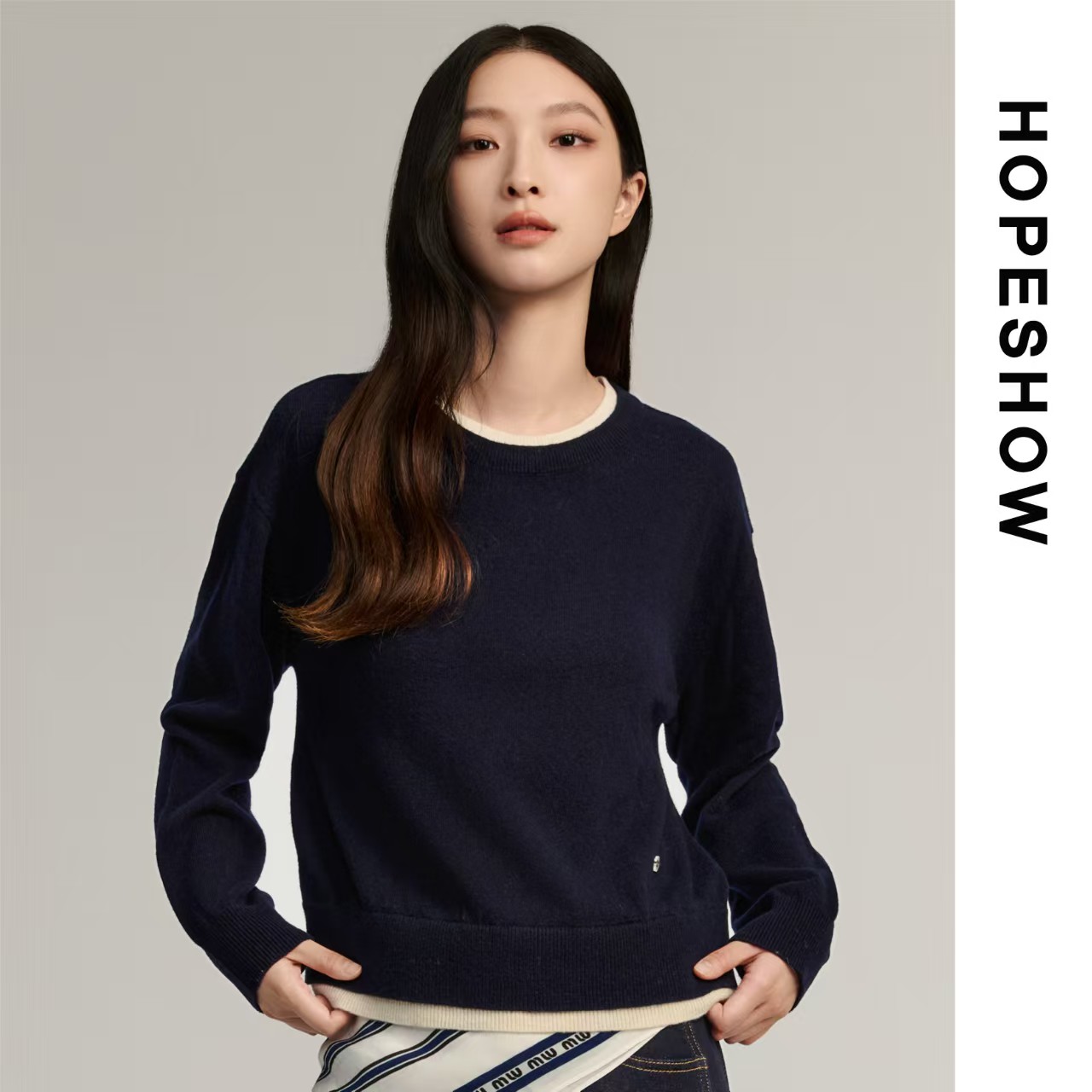 【银泰百货奥莱WH】红袖 时尚百搭秋冬圆领长袖针织衫 89425370109