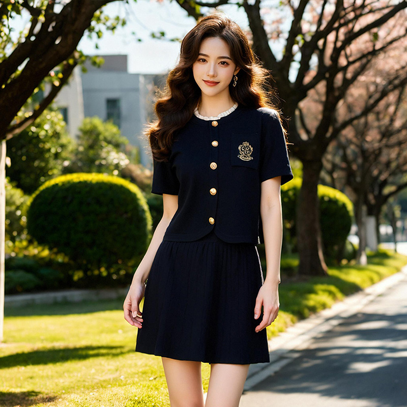 奢姿大码女装2025夏季绣花设计减龄针织两件套胖妹妹通勤时尚套装