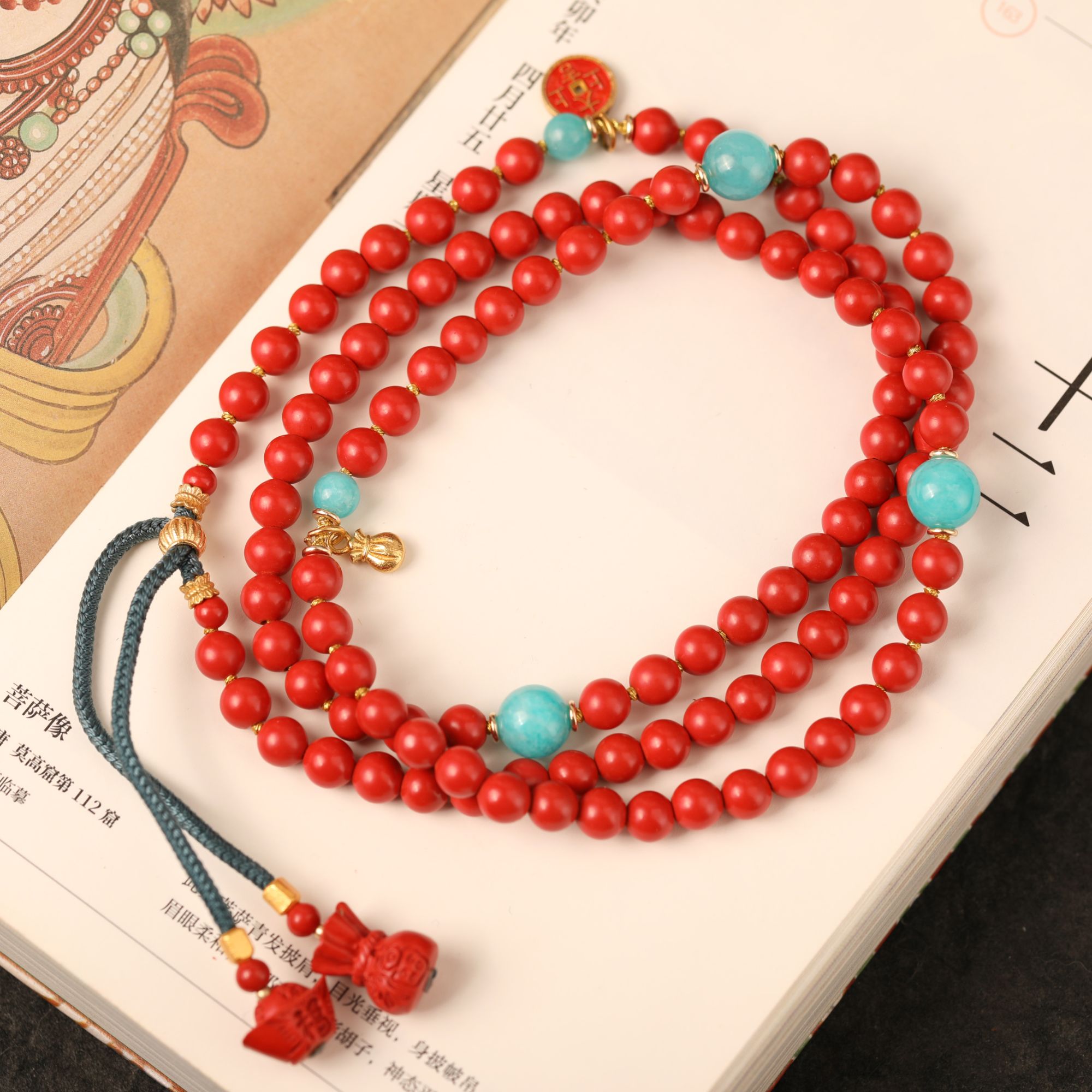 含辰砂工艺品一生安6mm高含量朱砂【慧心佛珠】