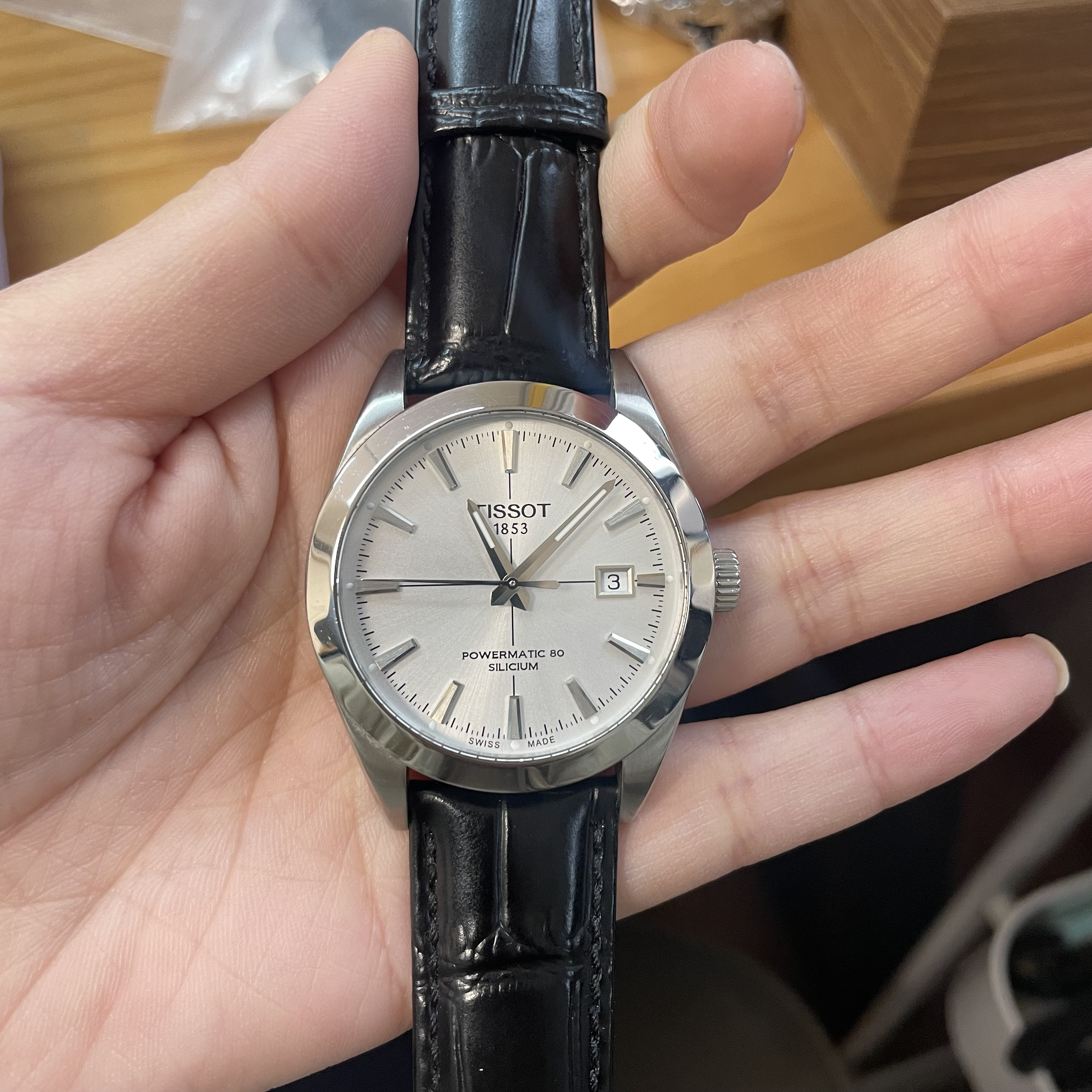 95新 Tissot/天梭 风度系列 机械男士腕表 白色皮带 表径40MM