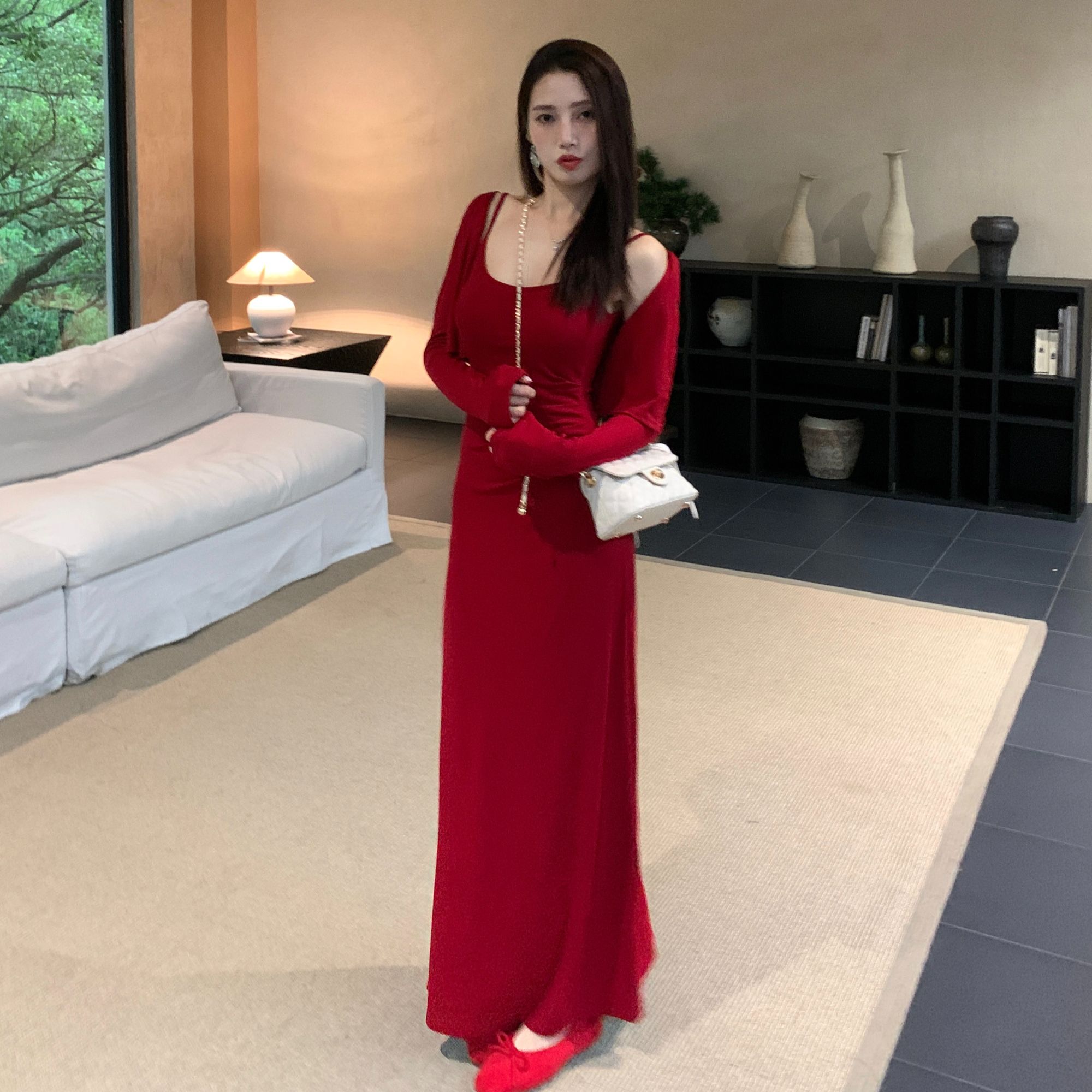 【单裙子】法式高级修身显身材长裙女带胸垫性感辣妹绝美包臀连衣裙