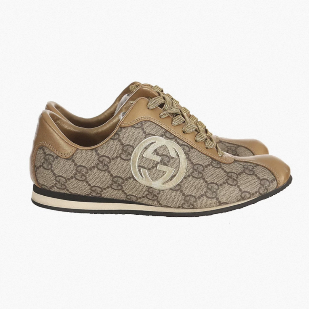 99新 GUCCI/古驰 金棕色满印低帮板鞋/F01004/35.5码