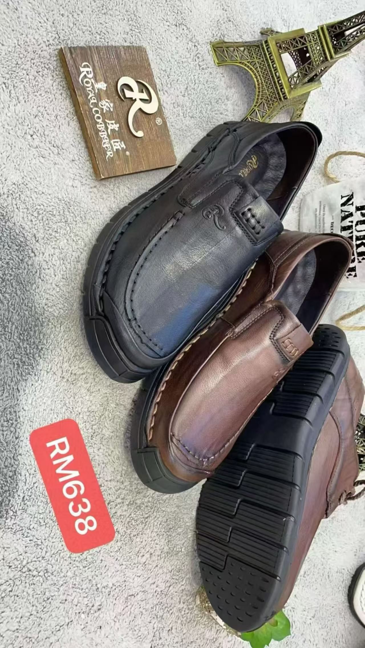 皇家皮匠头层真皮手工拉线款橡胶软底软面休闲皮鞋