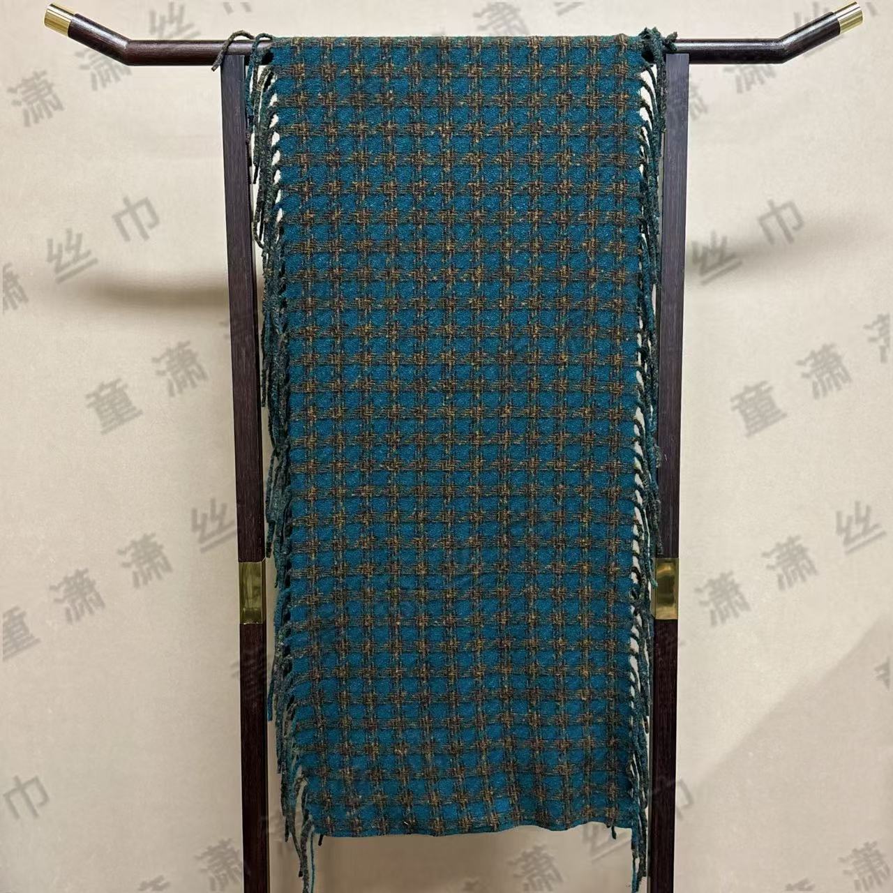 （绿棕千鸟格）新款流苏格子围巾48*190左右长巾