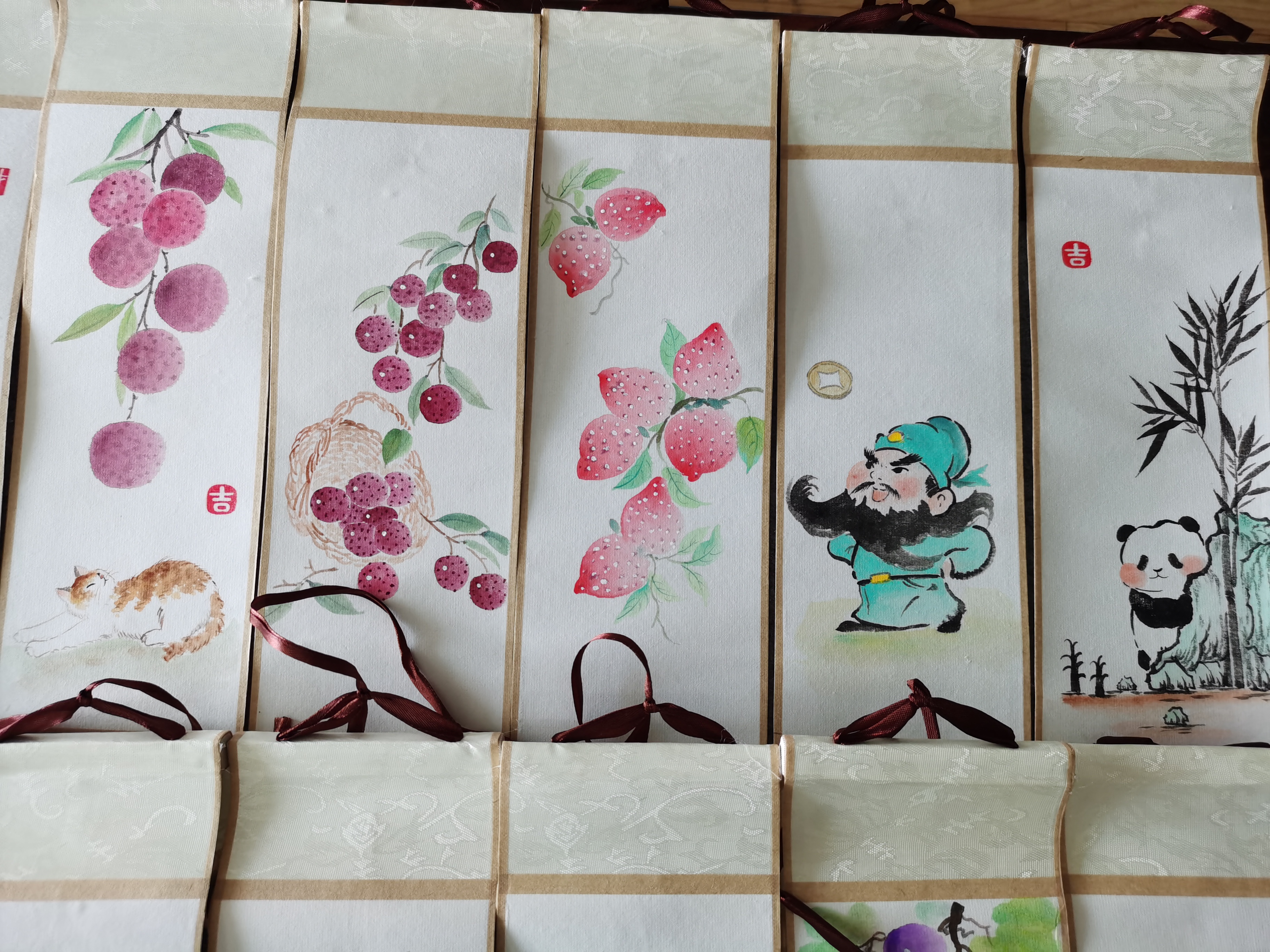 随机发 古意荷花图可爱手绘迷你卷轴禅意水韵荷花挂轴