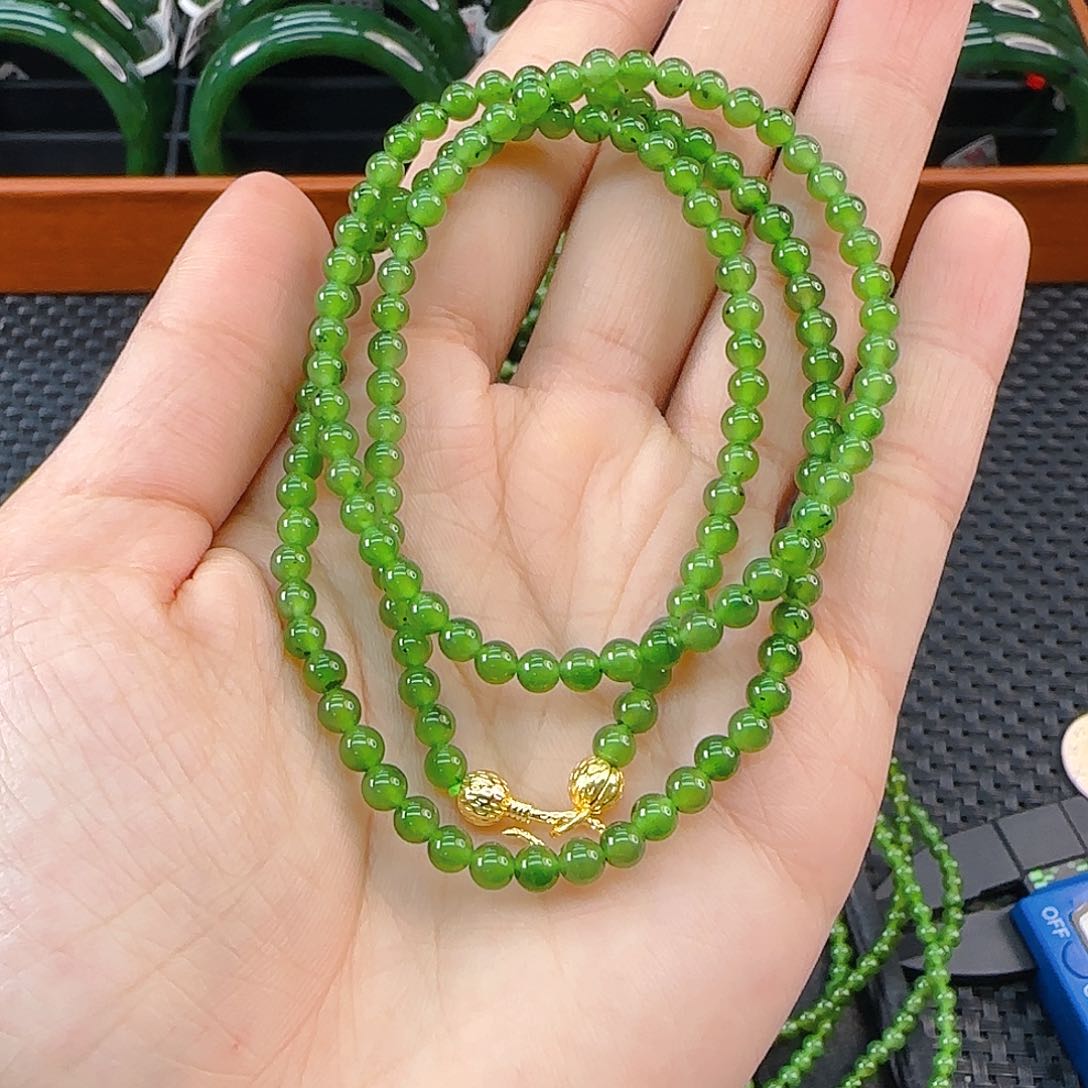 颈饰银S925镶嵌和田玉碧玉小米链万能扣款卡4