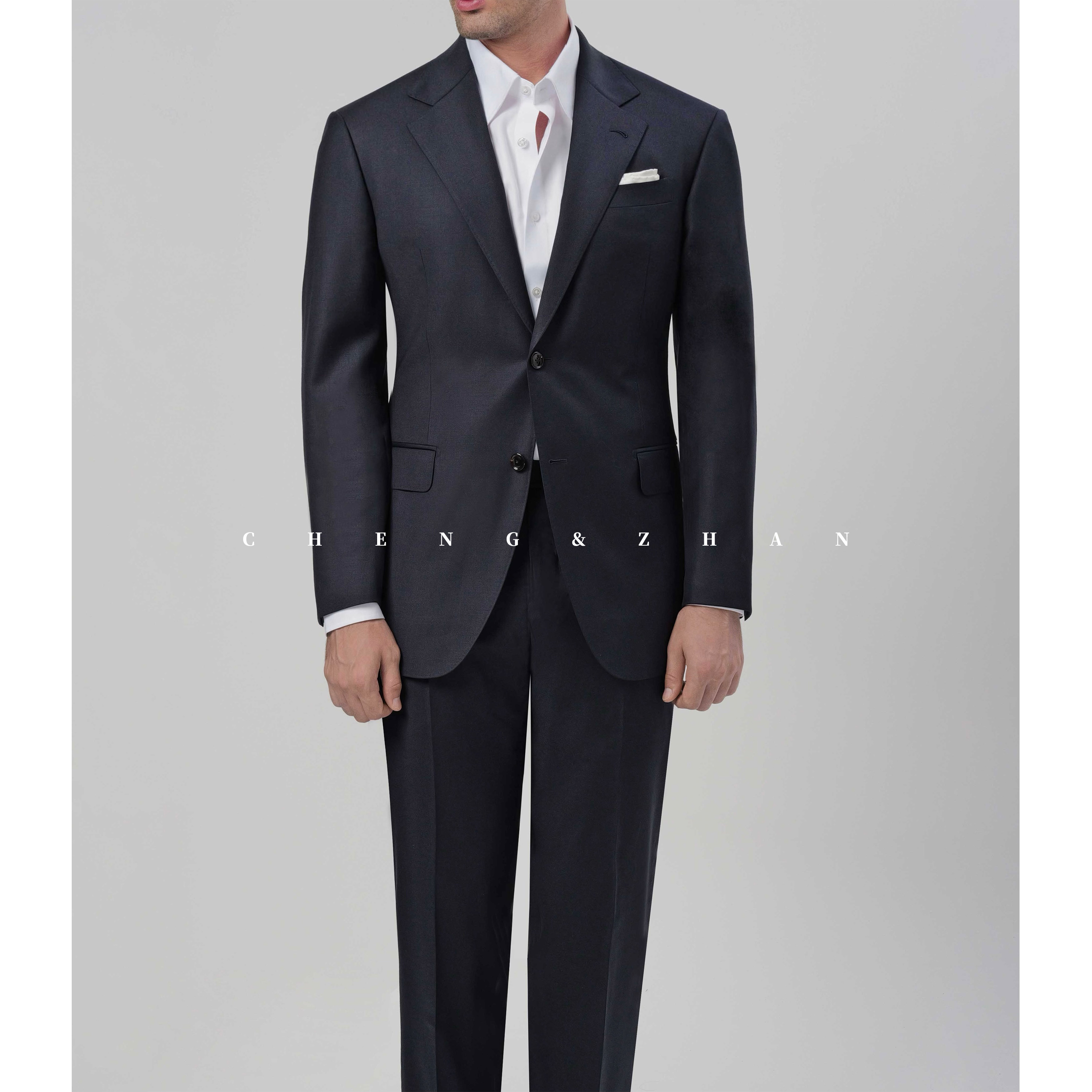 100%羊毛 撑展【黑标】手工工艺【套装】K01西装米兰眼藏青色西服-4