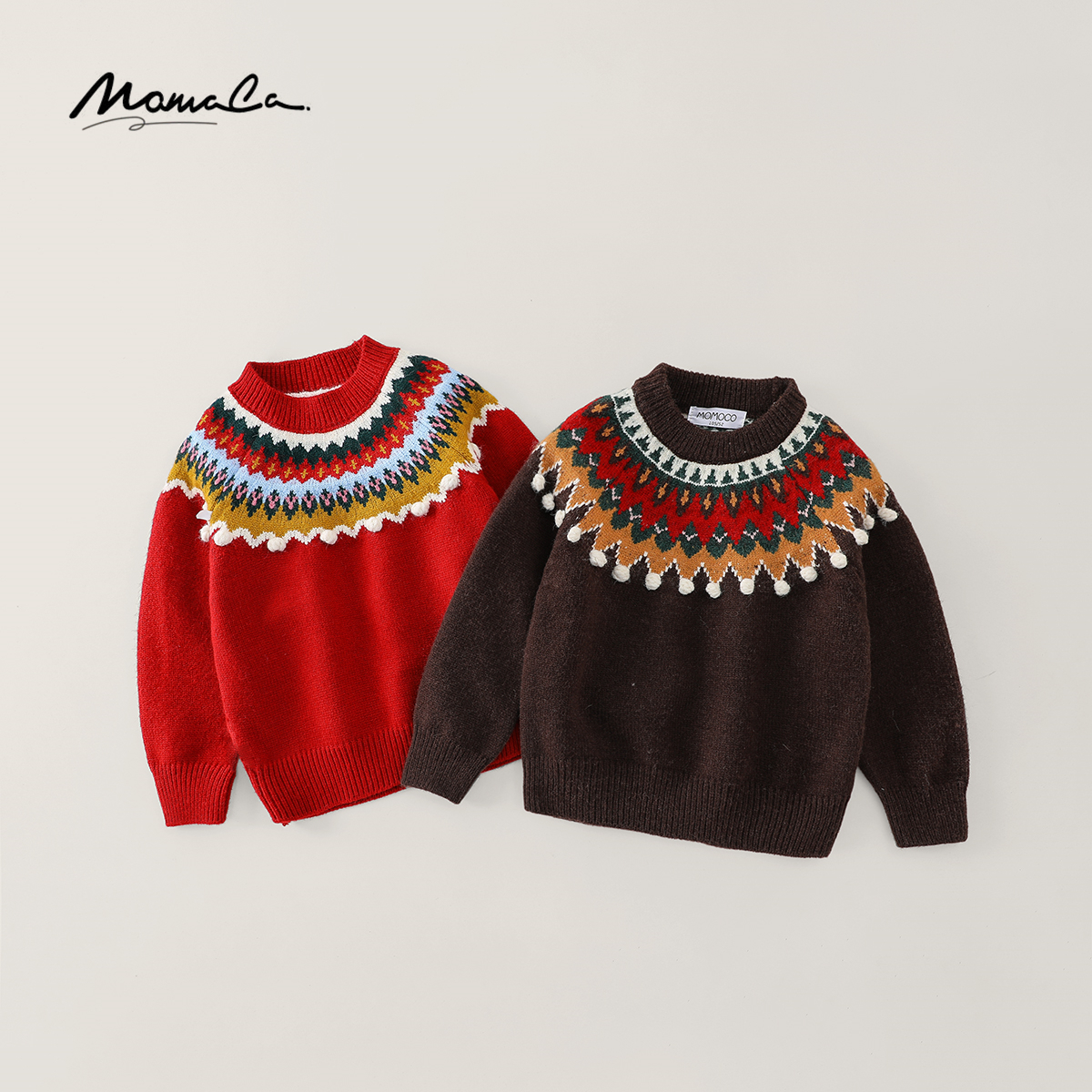 MOMOCO男童冬季新款洋气时尚舒适毛衣圆领百搭上衣77830230060&63