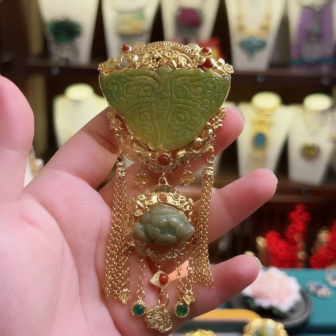 翡翠颈饰银S925镶嵌古风