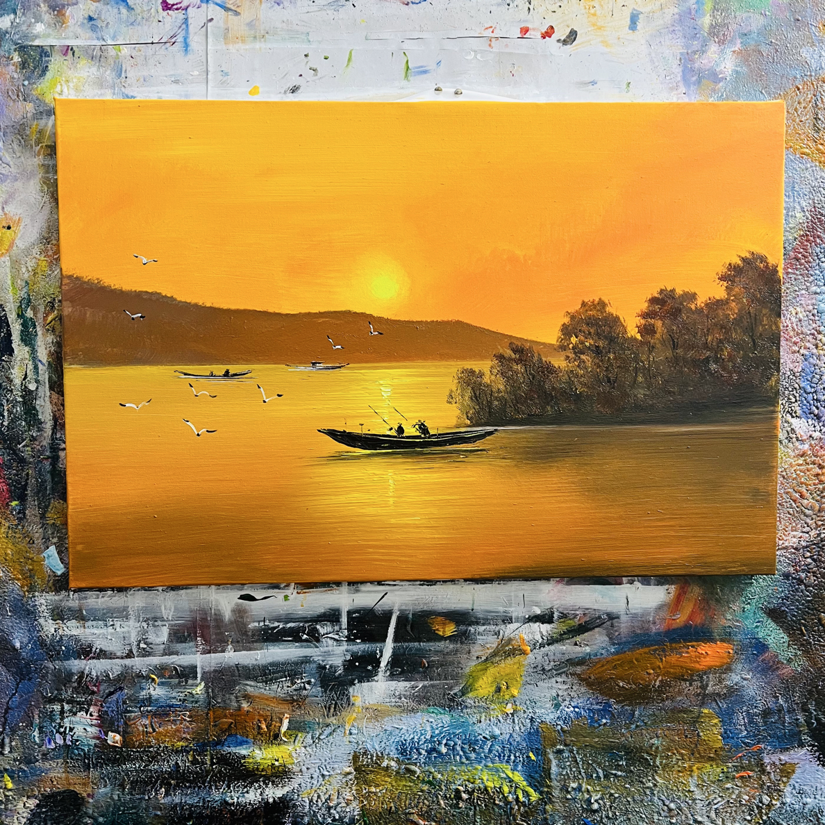 金色湖畔挂画现代装饰画不含内框尺寸60.90cm