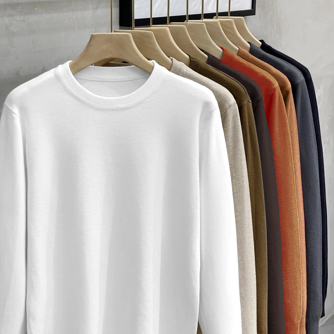 男士圆领针织衫秋冬加厚保暖纯色毛衣舒适百搭内搭轻奢新款打底衫