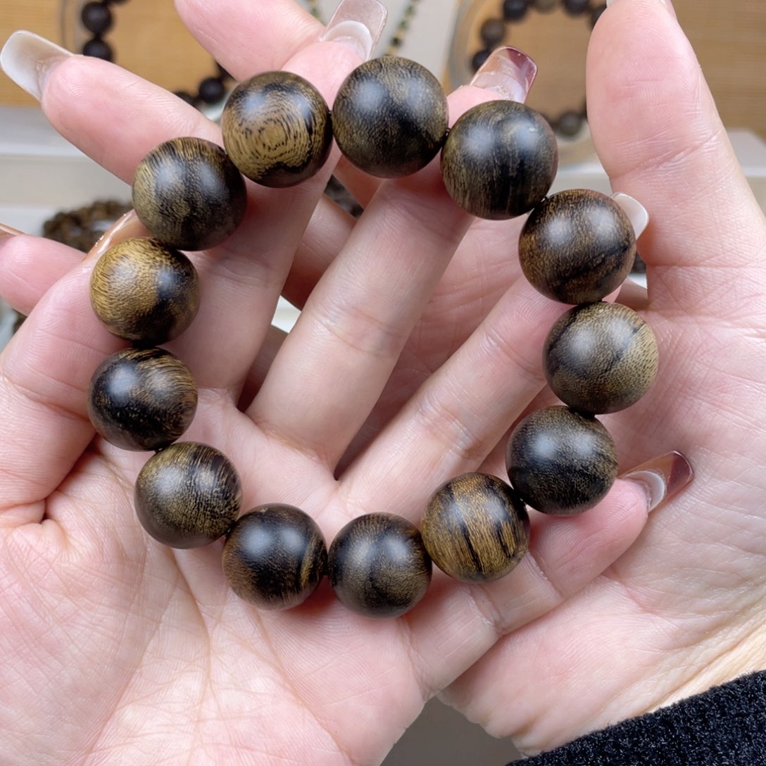 沉香手串迦****价越南芽庄白棋楠虎斑留疤