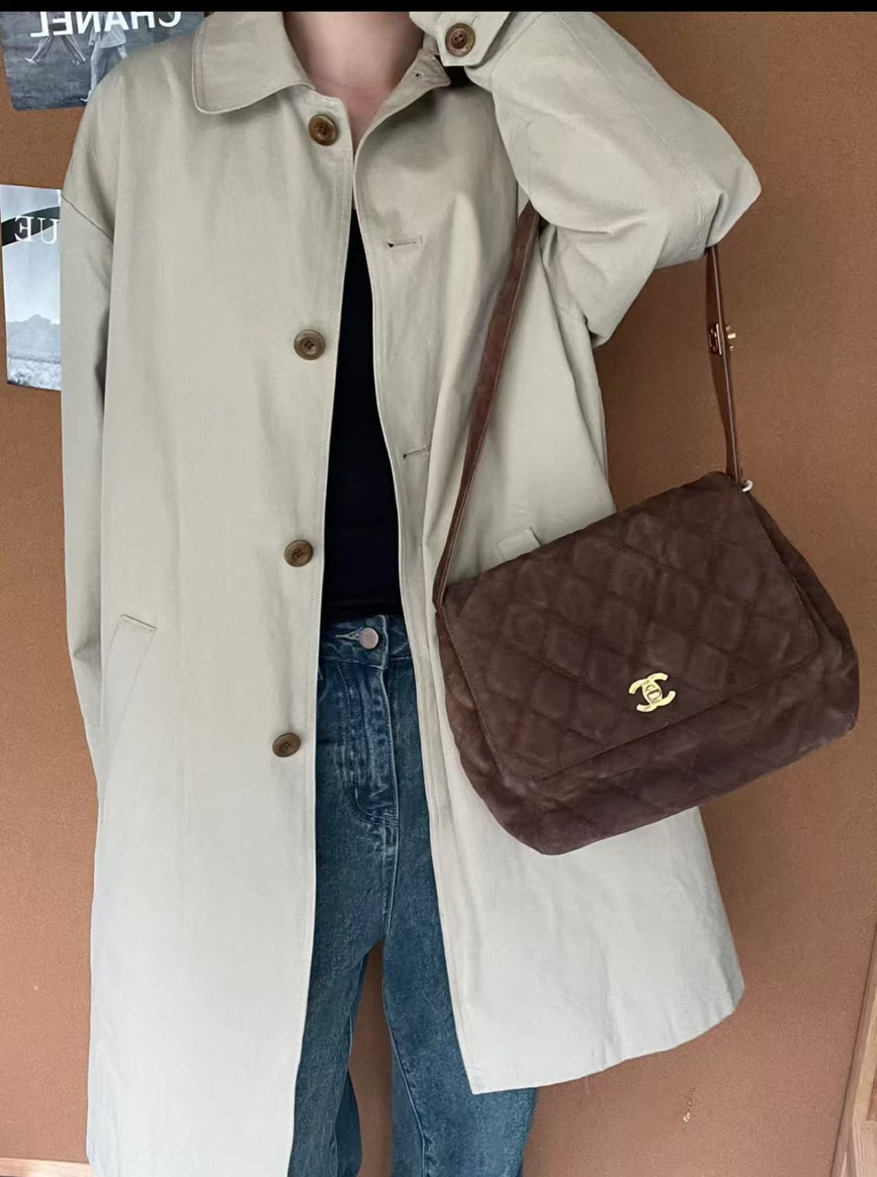 95新 Chanel/香奈儿 8655 Chanel 黑银外缝线菱格hobo包 有卡21开