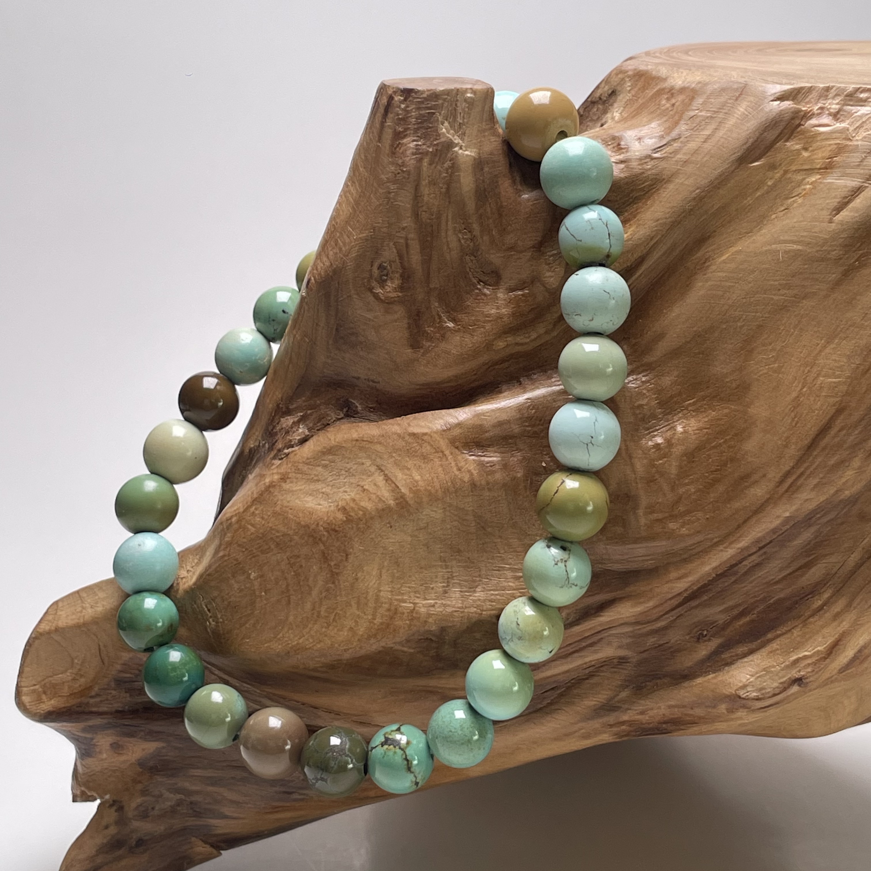 绿松石玉手链圆珠特色多报手串高瓷高色无水无油7.3mm重12克干料