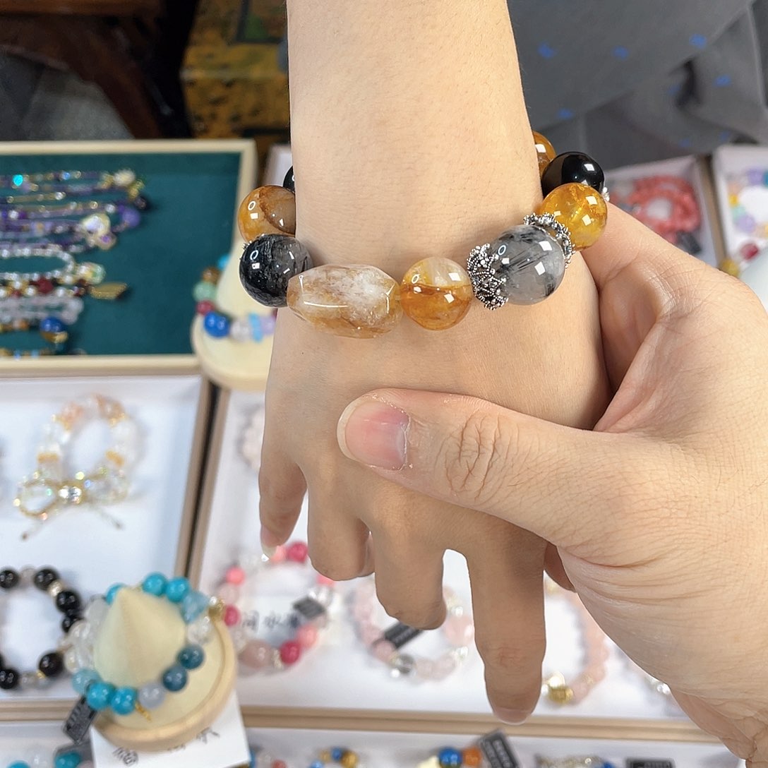 水晶手链银S925镀金镶嵌