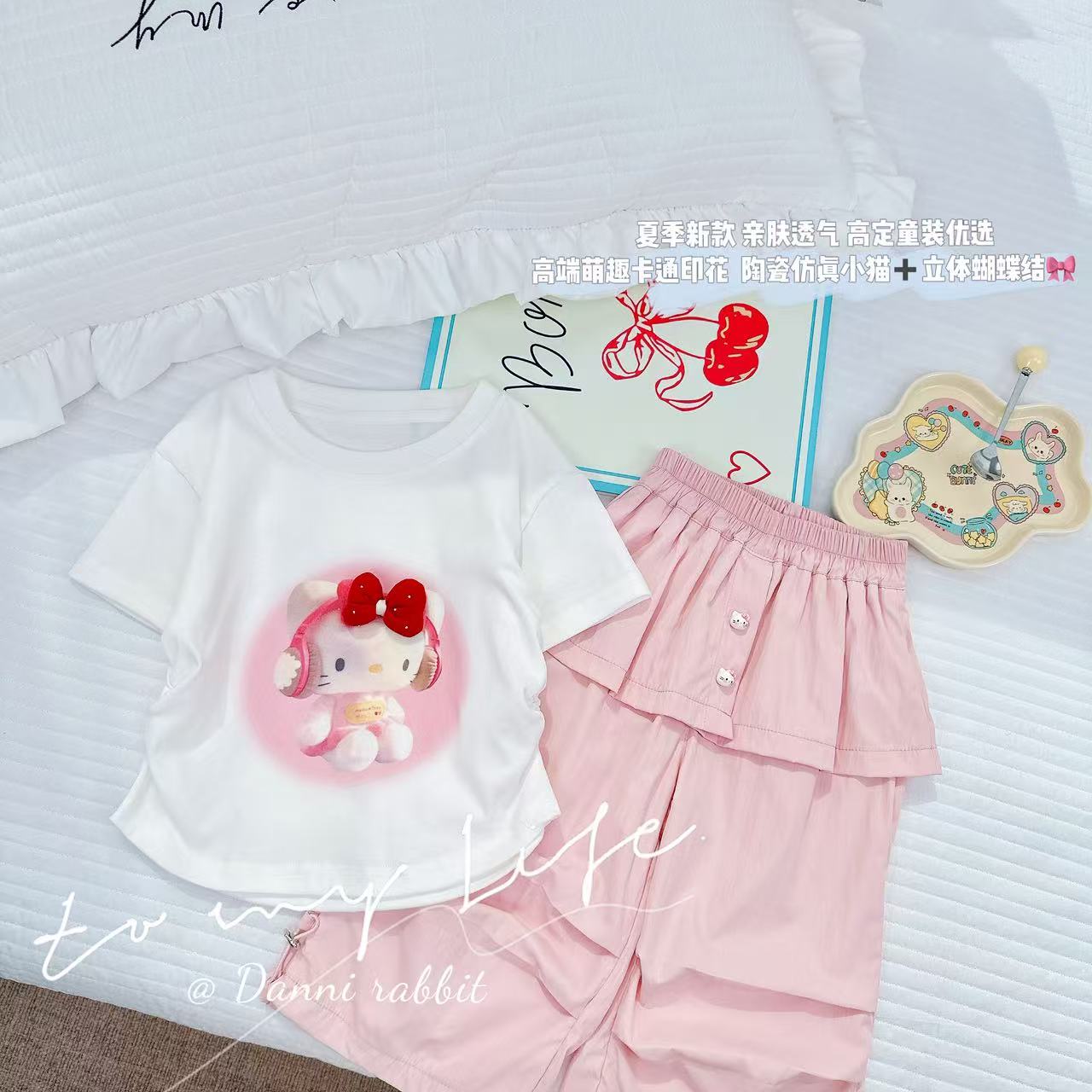 【Dannirabbit】*音乐kt猫+卡通可爱*女童套装 【七分裤】X-7128