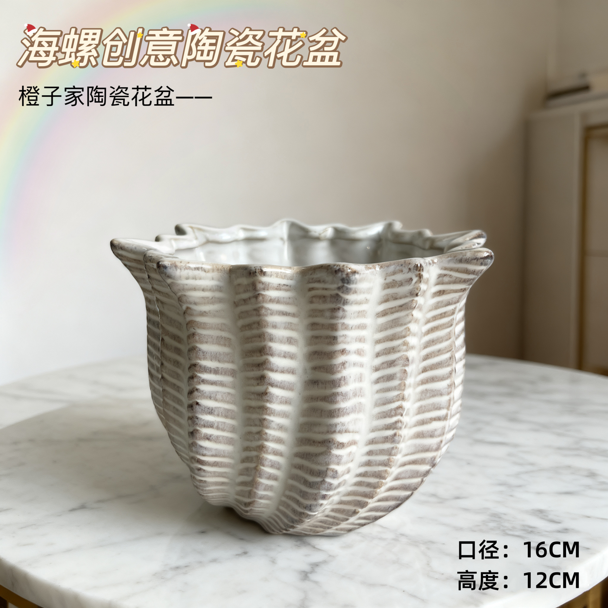 海螺创意口16高12绿箩龟背竹茶花通用陶瓷花盆