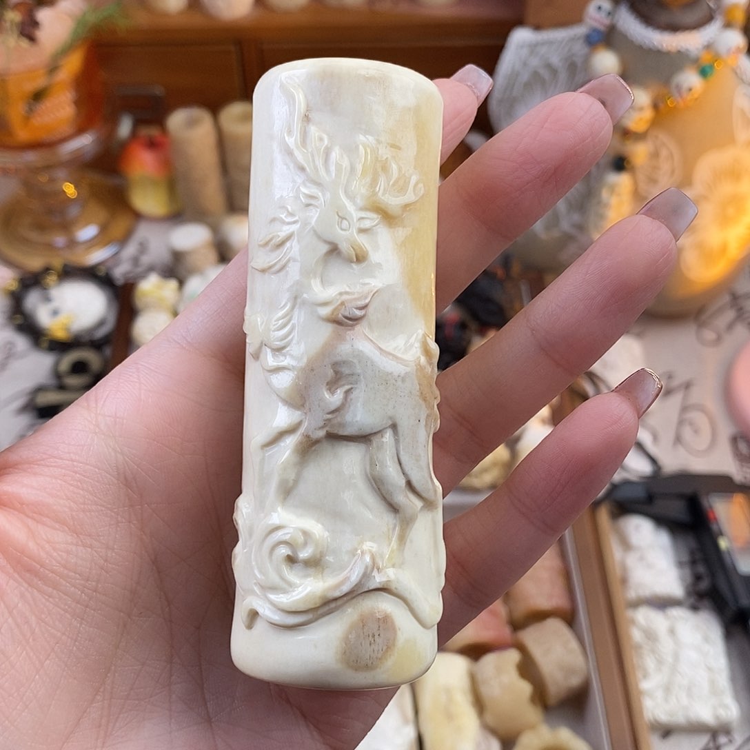 鹿骨把件甘*M34手雕鸵鸟骨九色鹿骨笛