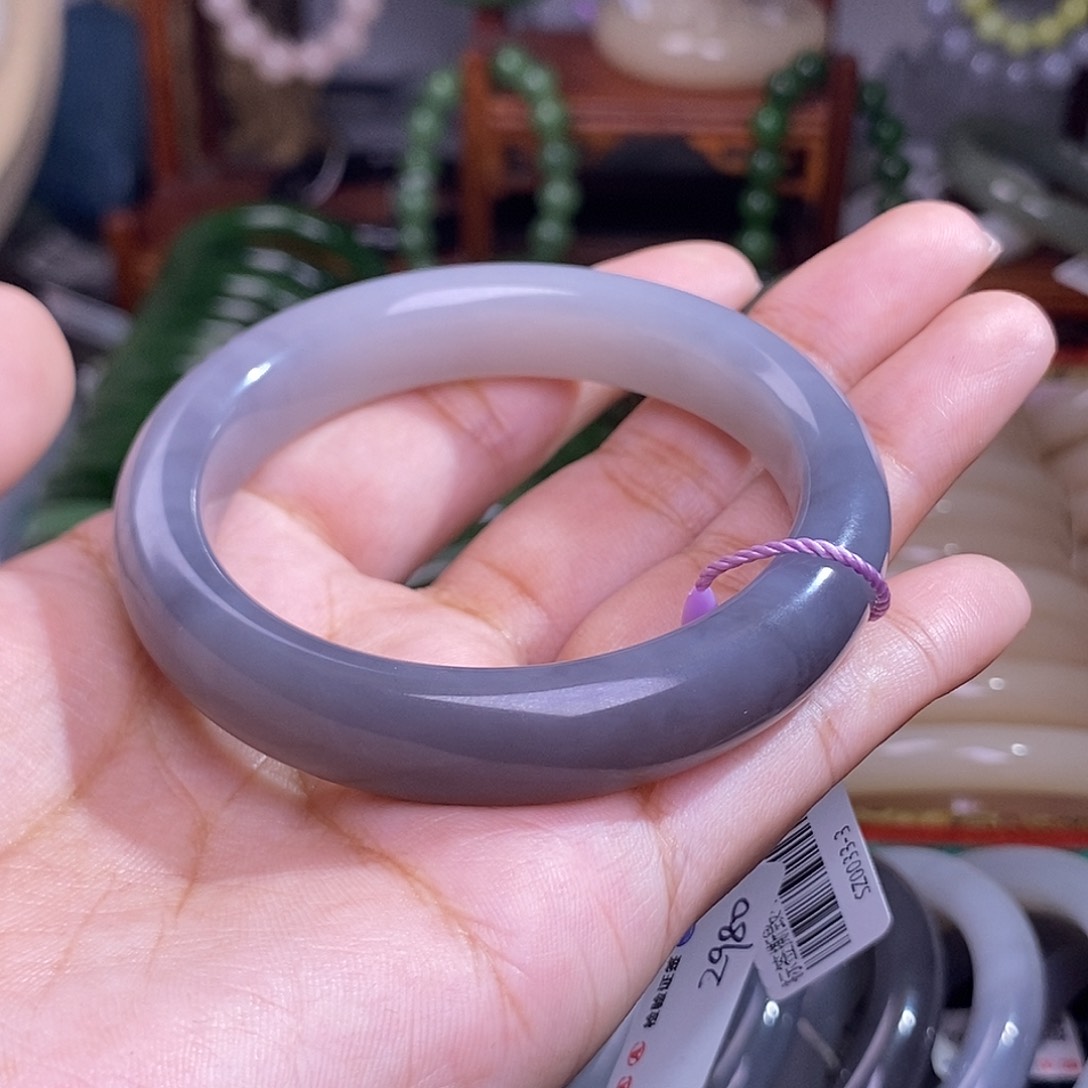 和田玉烟紫半山半水手镯54圈未镶嵌·****