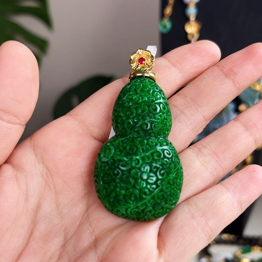【闪购商品】翡翠吊坠(赠链)银S925镀金镶嵌 葫芦