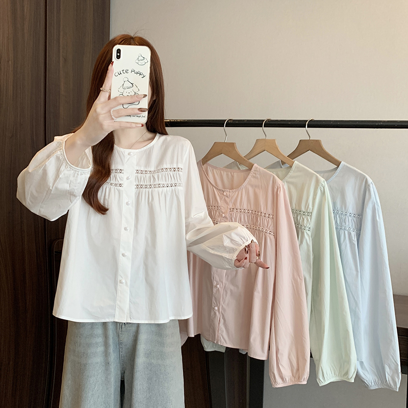 【田小胖】2025春装新款女复古蕾丝缕空减龄显瘦衬衫上衣33526