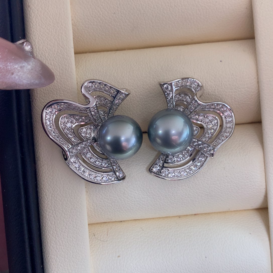 海水珍珠耳饰银S925镶嵌