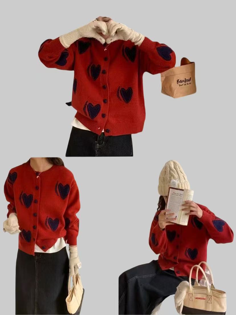 【XIAOHUIHUI】     25限定红       爱心设计毛衫