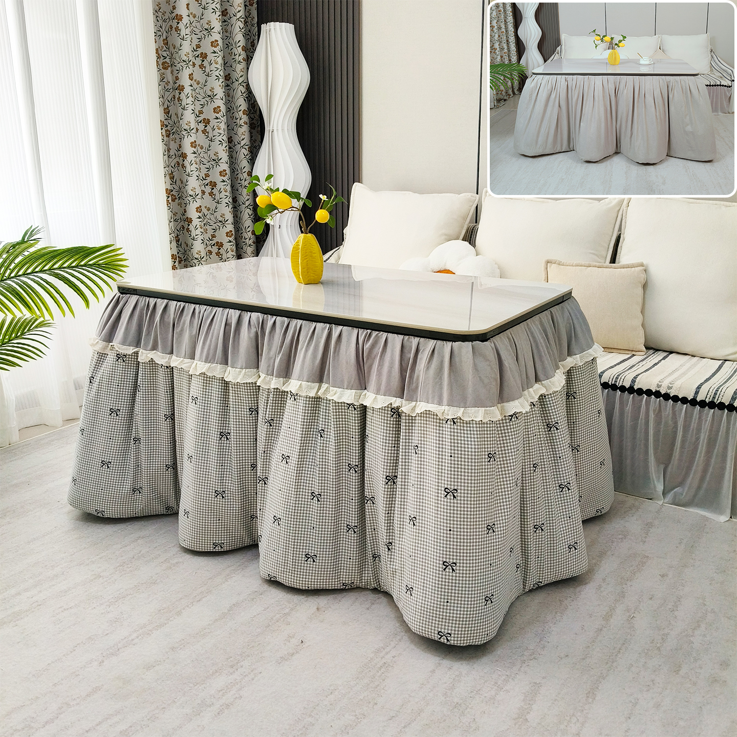 拉链滑轨烤火罩可拆洗加厚烤火被电暖茶几桌布侧挂式电炉罩套