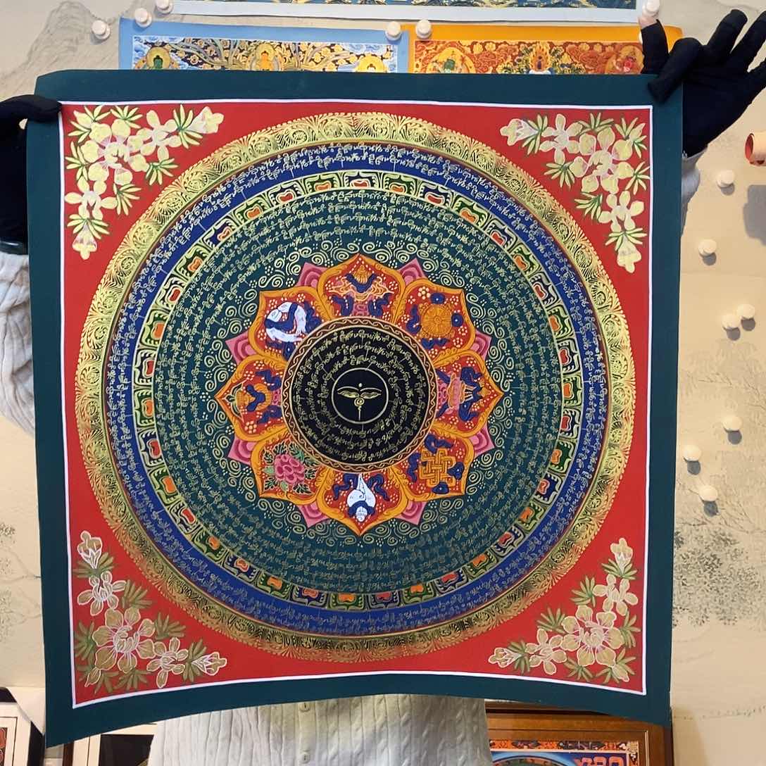 卷轴画纯手绘六字真言唐卡50厘米