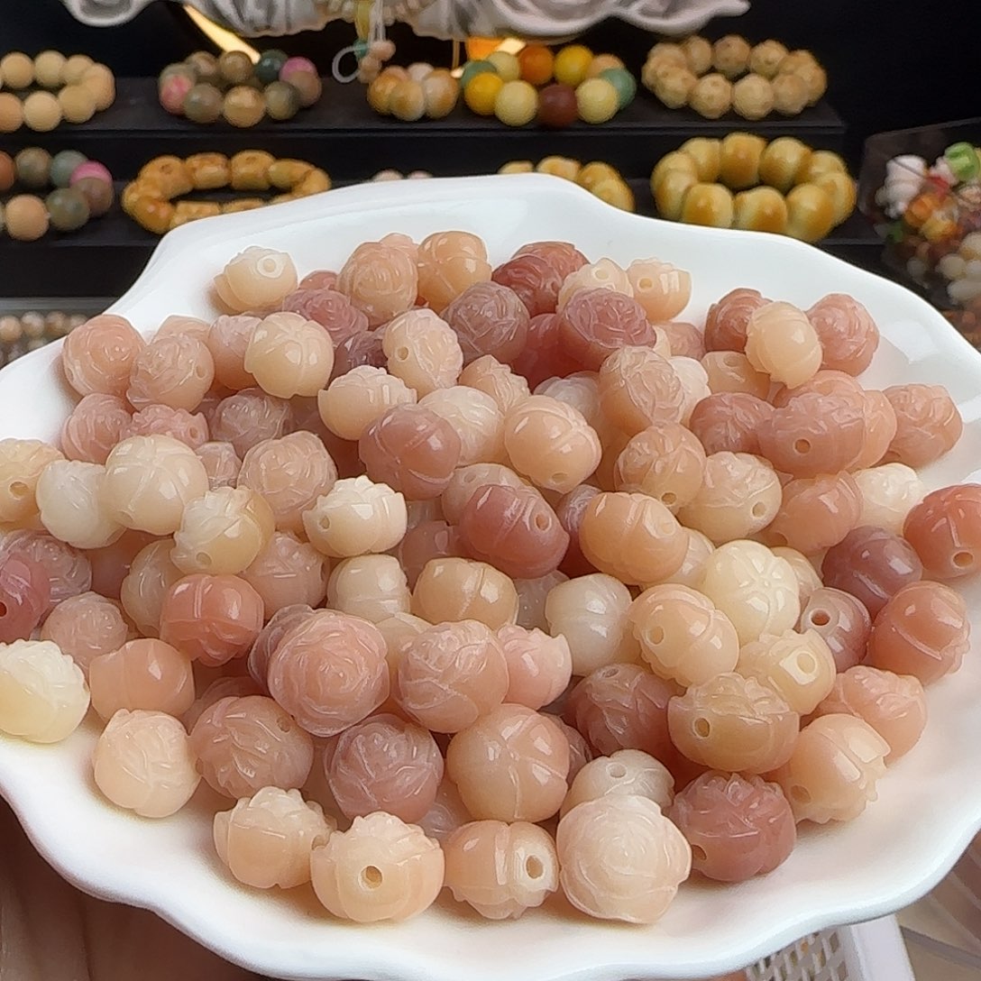 菩提根/象牙果手串卡13粉色山茶花100颗批发