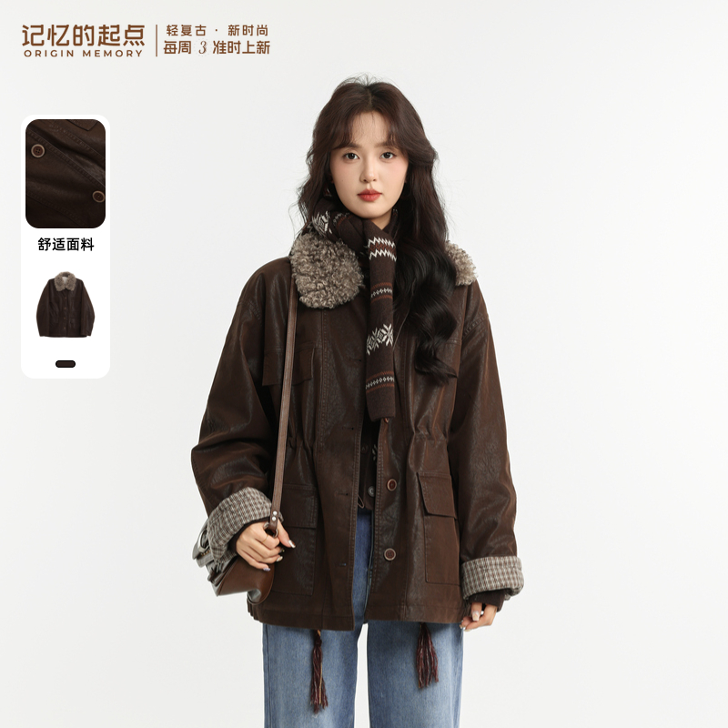 记忆的起点翻领保暖外套女2025冬新款复古通勤上衣69AD41181W