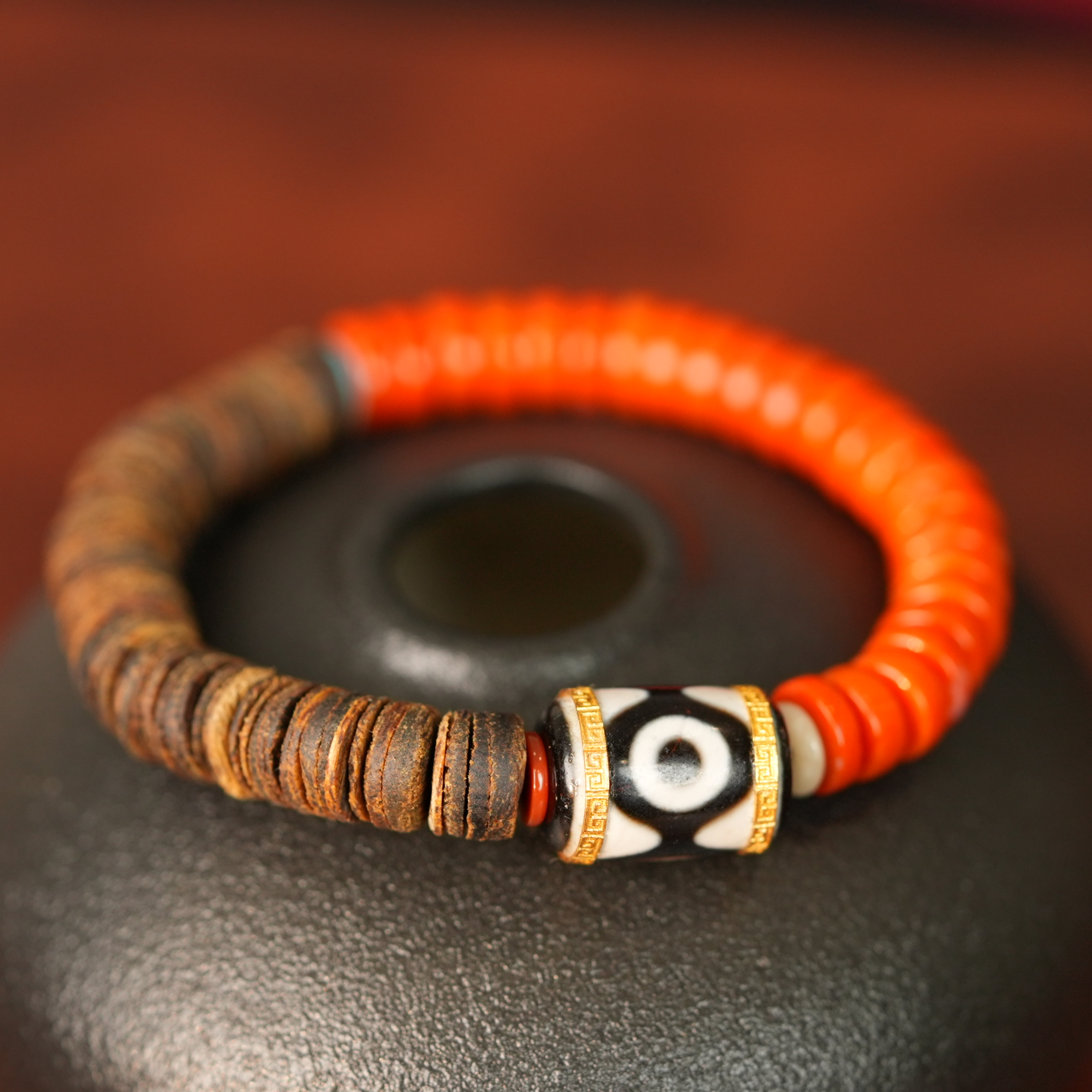 【甜宠年货节】沉水棋楠熊猫三眼珠珠DIY设计款单圈手串